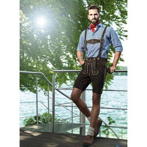 Angermaier Men's German Lederhosen Shorts Sz 54 Brown Goat Suede Oktoberfest